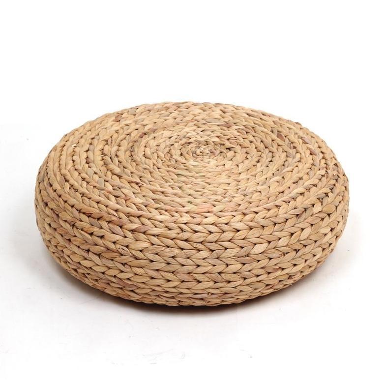 Large round water hyacinth straw floor cushion woven pouf ottoman for living room furniture