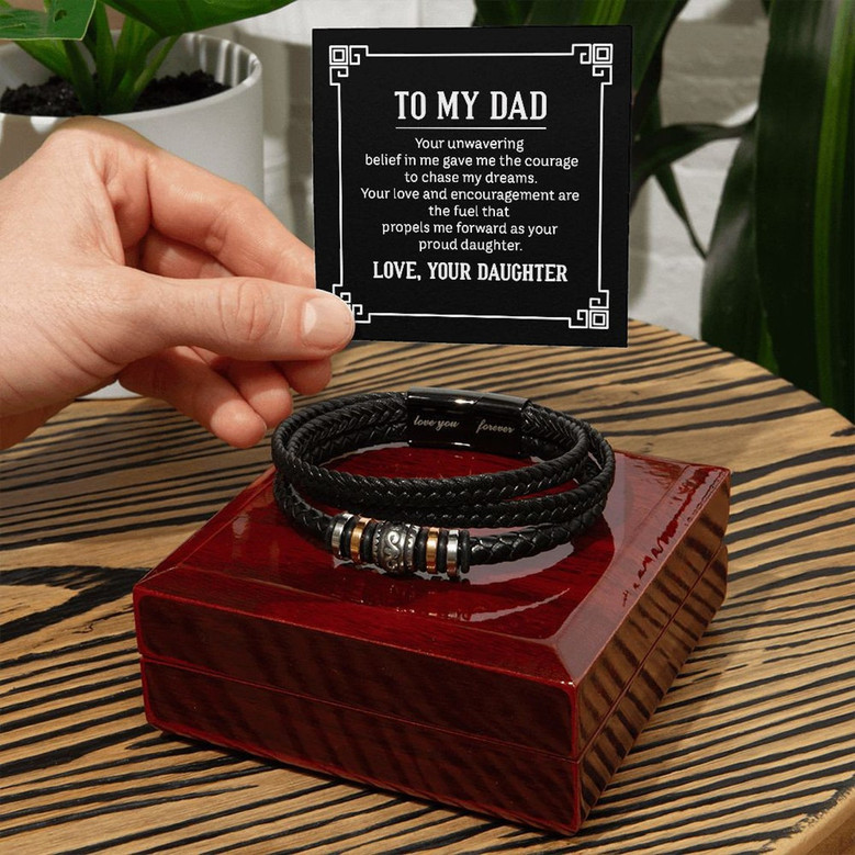 Personalized Father's Day Gift for Dad Leather Bracelet From Daughter With Message