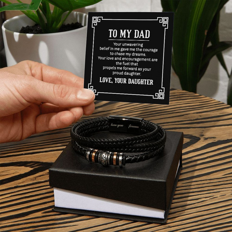 Personalized Father's Day Gift for Dad Leather Bracelet From Daughter With Message