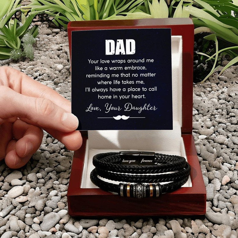 To Dad Leather Bracelet Gift From Daughter With Heartfelt Message Card
