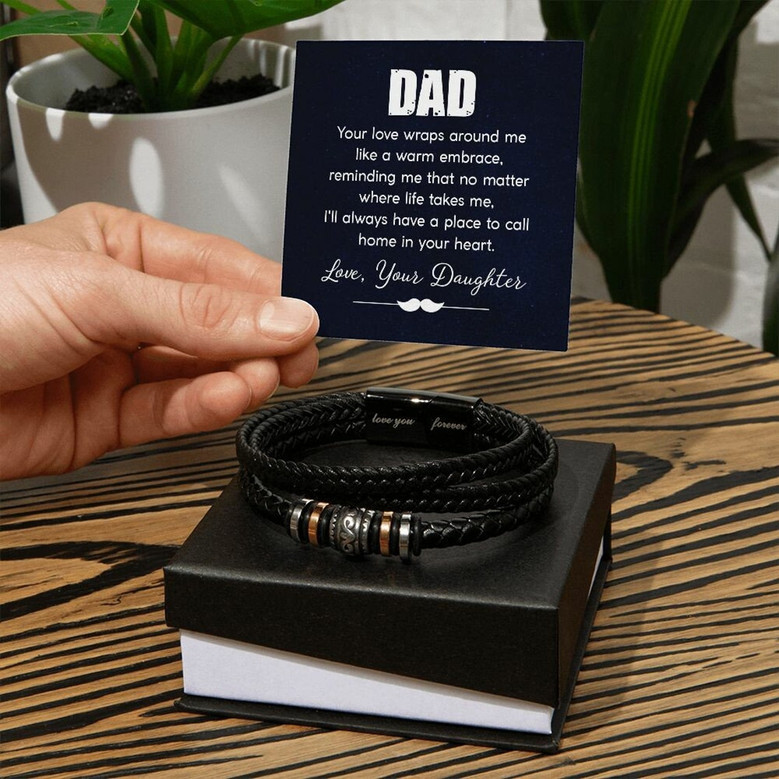 To Dad Leather Bracelet Gift From Daughter With Heartfelt Message Card
