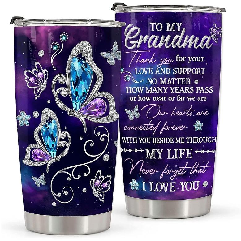 Butterfly Grandma Gifts, Mothers Day Gifts Birthday Gifts Women Tumbler 20oz, GiGi MiMi Thoughtful Gifts for Grandma Travel Cup Coffee Mug