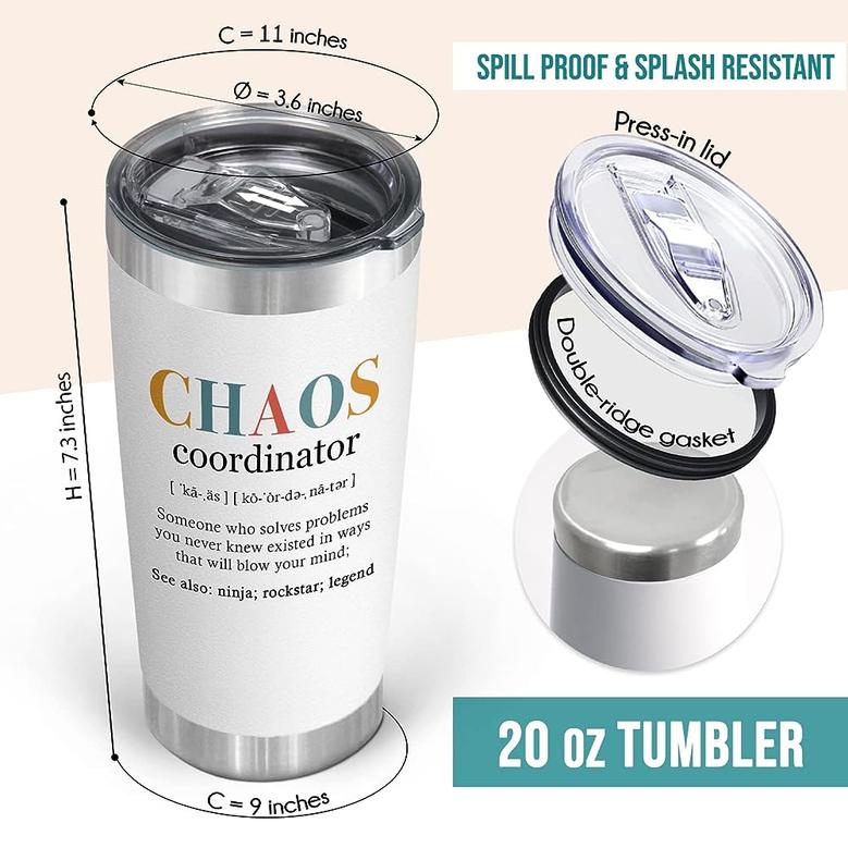 Coworker Gifts For Women, Chaos Coordinator Funny Definition Gifts for Boss Assistant Teacher, Funny Appreciation Gift Tumbler 20oz Travel Cup