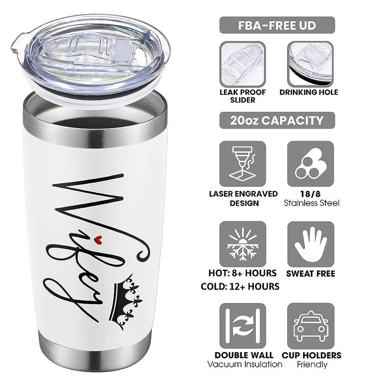 Wife Gifts from Husband, Funny Gifts for Wife Wifey, Wedding Anniversary, Birthday Gifts for Wife Tumbler 20oz Stainless Steel Travel Cup