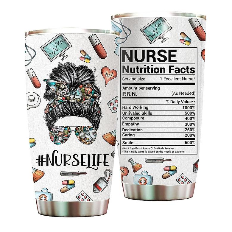 Nurse Life Messy Bun Hair Tumbler Cup, Nurse Practitioner Gifts Birthday, Gifts for Nurses Women Tumbler Cup 20oz, Nurse Graduation Gift Coffee Mug