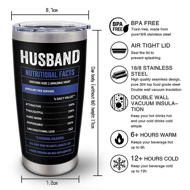 20oz Tumbler Gifts for Husband/Men/Him, Husband Birthday Gift, The Legend Funny Facts Husband Gift From Wife, Best Gift Idea For Husband Travel Cup