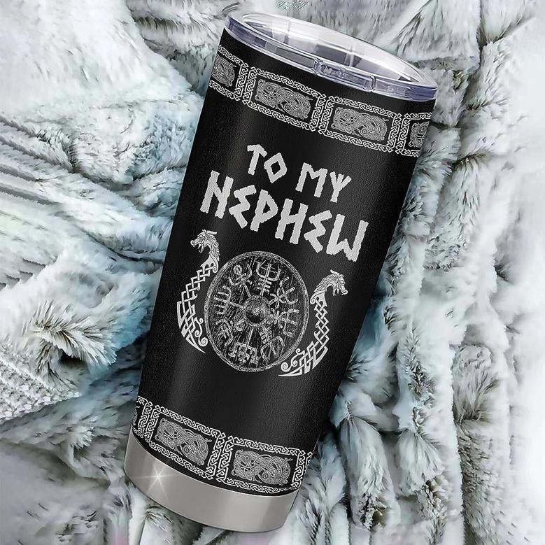 Personalized To My Nephew Viking Stainless Steel Tumbler Cup 20oz, Never Feel You Are Alone Odin Scandinavian Daughter Birthday Christmas Gift