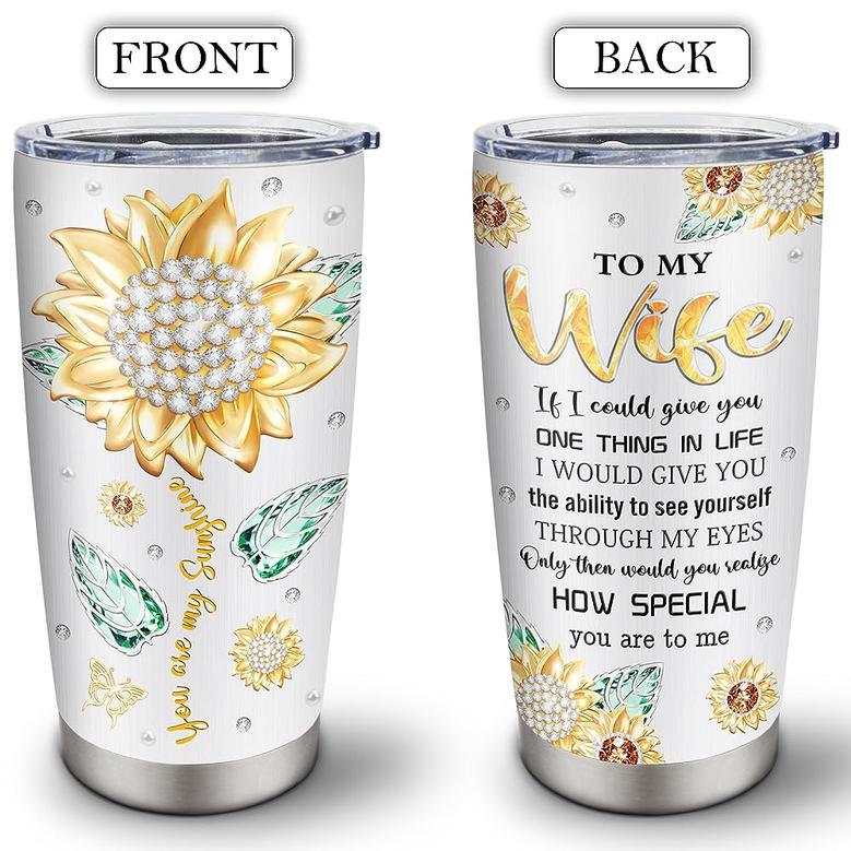Gifts for Wife Tumblers 20oz, Sunflower Anniversary Gift for Her, I Love You Gifts for Her, Wife Gifts Sunshine Stainless Steel Tumbler Cup 20 Oz