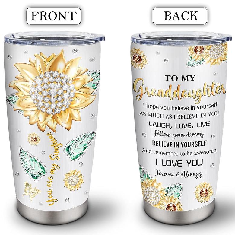Granddaughter Gifts from Grandma Grandpa Tumblers 20oz, Great Granddaughter Gifts Travel Cup, Sunflower My Sunshine Graduation Gift Birthday Gift