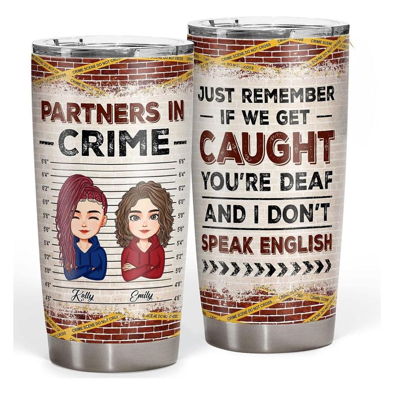 Personalized Partners In Crime Tumbler 20oz, Best Friend Birthday Gifts For Women, Funny Friend Gifts Double Wall Stainless Steel Travel Cup