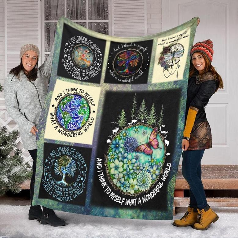 And I Think To Myself What A Wonderful World Blanket, Fleece Sherpa Mink Blankets, Christmas Gift, Anniversary Gift