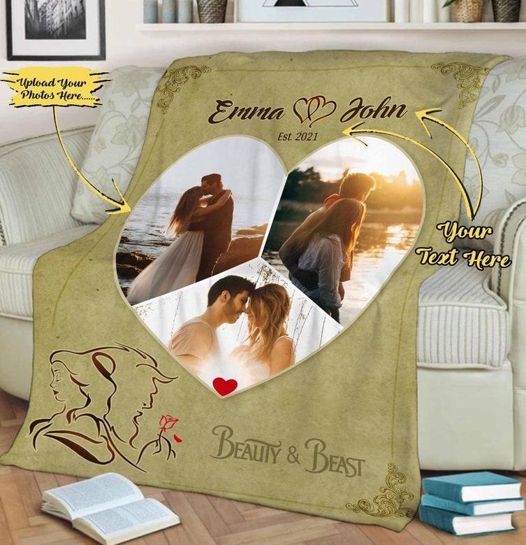 Love Couple Customized Photo Blanket, Blanket For Wife, Gift For Girlfriend, Gift For Anniversary, Christmas, Birthday, Couples Blanket