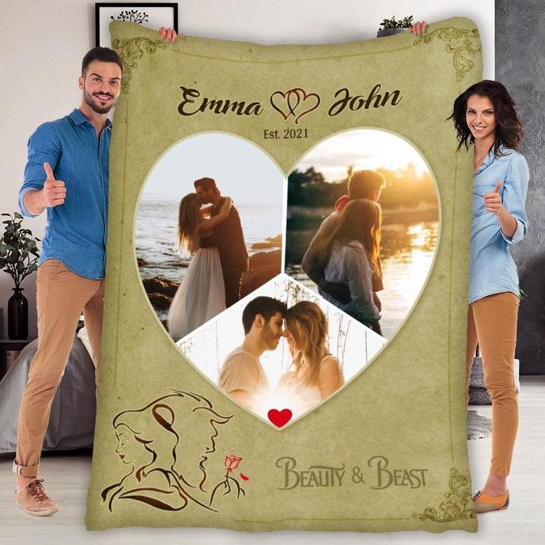 Love Couple Customized Photo Blanket, Blanket For Wife, Gift For Girlfriend, Gift For Anniversary, Christmas, Birthday, Couples Blanket