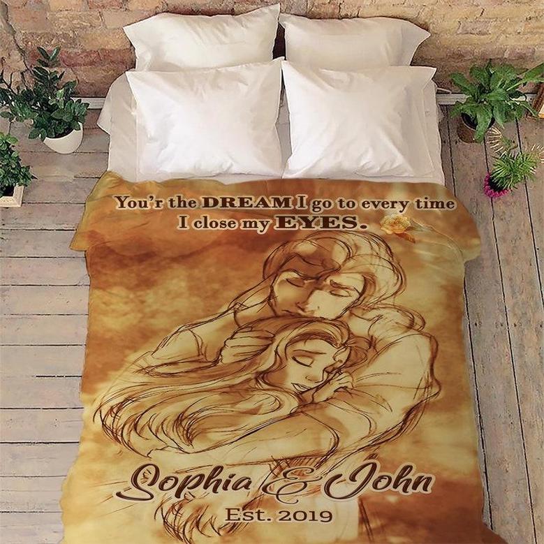 Beauty And Beast Personalized Blanket Blanket For Wife Gift For Girlfriend Gift For AnniversaryValentine's Day Birthday CoupleFleece Blanket