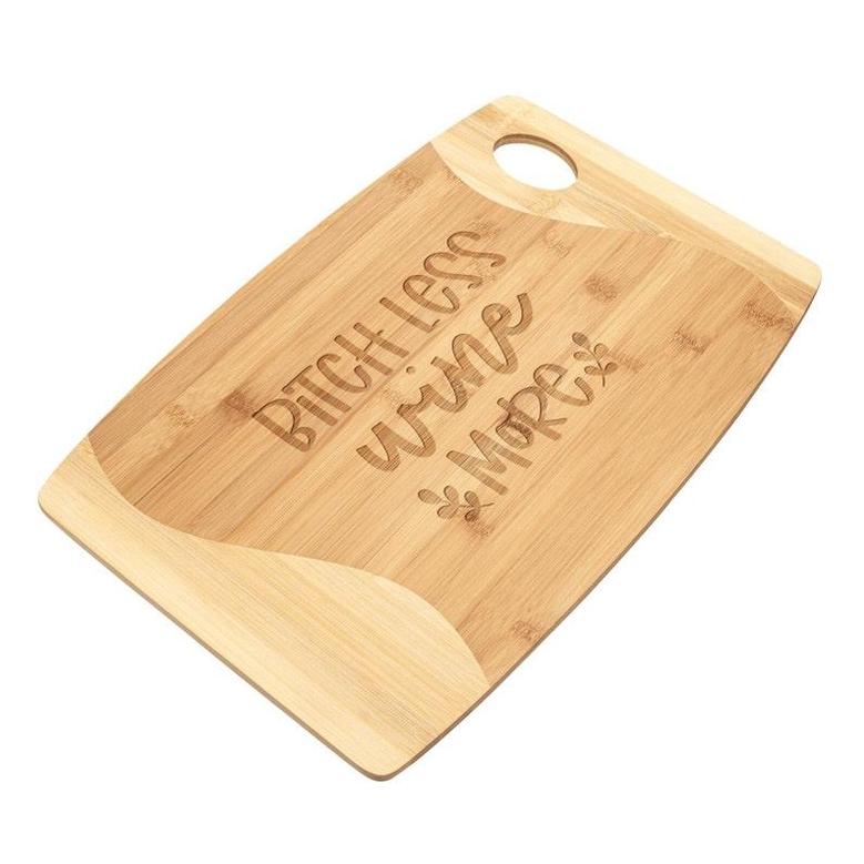 Bitch Less Wine More Bamboo Cutting Board Wood Engraved Funny Cute Snarky Birthday Christmas Gift for Women Mom Grandma Wife Aunt Daughter