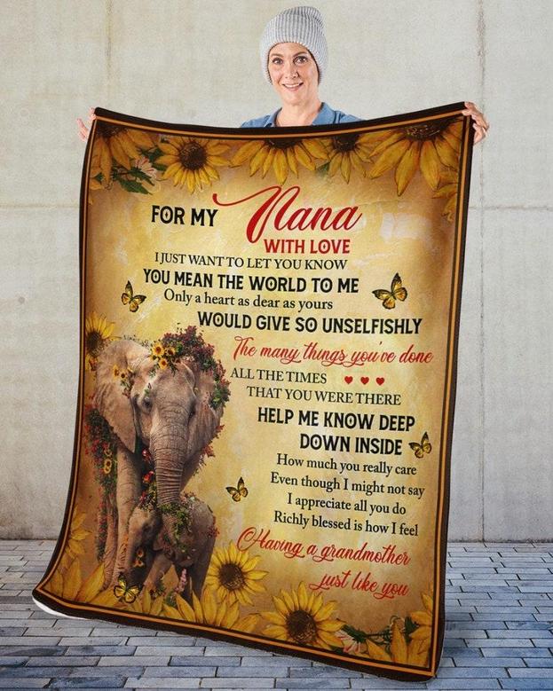 Blankets for Nana, Grandma elephant blanket, Custom Fleece Sherpa Blankets,Christmas blanket Gifts, size 30"x40", 50"x60, 60"x80"