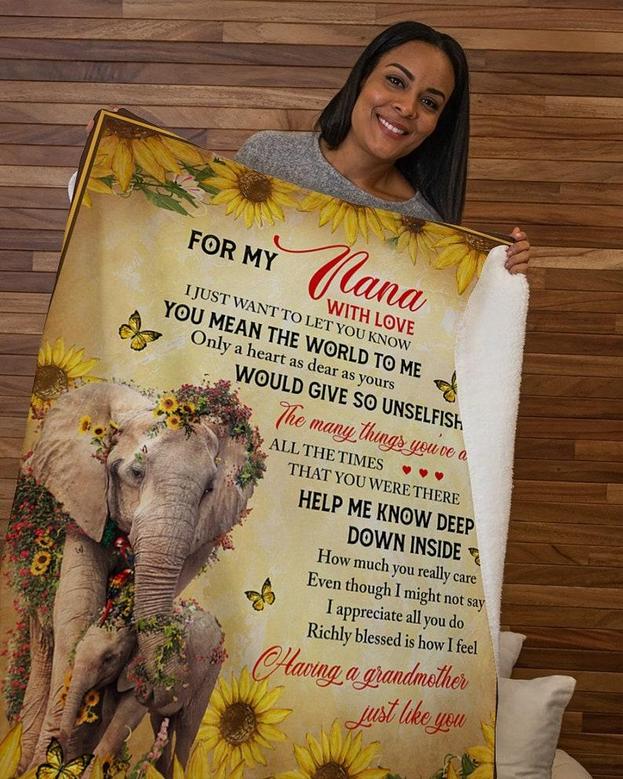 Blankets for Nana, Grandma elephant blanket, Custom Fleece Sherpa Blankets,Christmas blanket Gifts, size 30"x40", 50"x60, 60"x80"