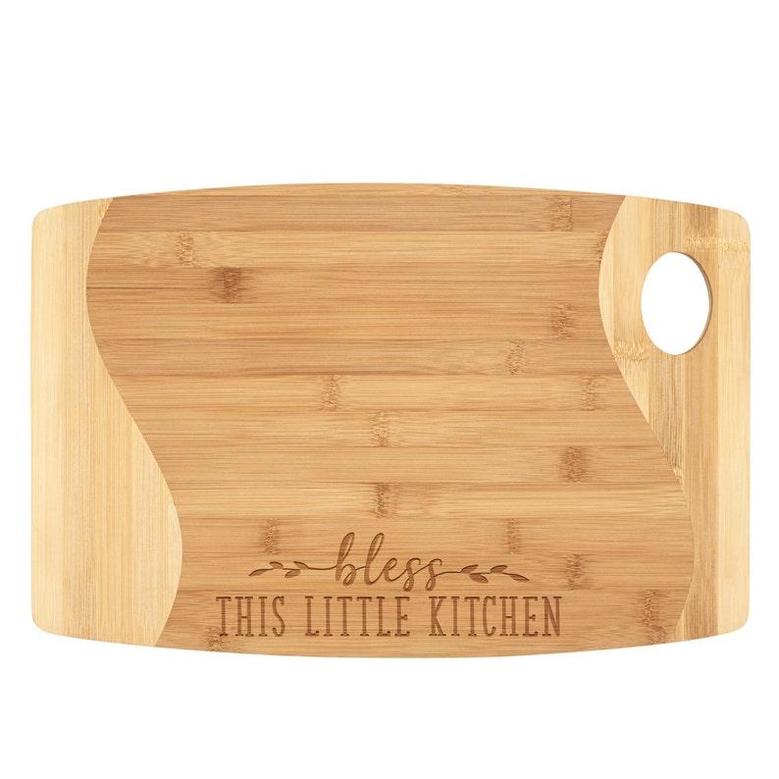 Bless This Little Kitchen Organic Bamboo Laser Etched Engraved Wood Cutting Board Farmhouse Kitchen Home Decor for Table Wall Serving Tray