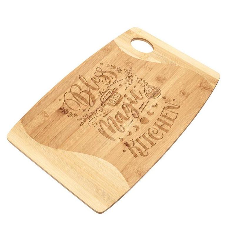 Bless This Magic Kitchen Cutting Board Organic Bamboo Wood Engraved Halloween Witch Witchy Magical Birthday Christmas Gift for Women Mom Her