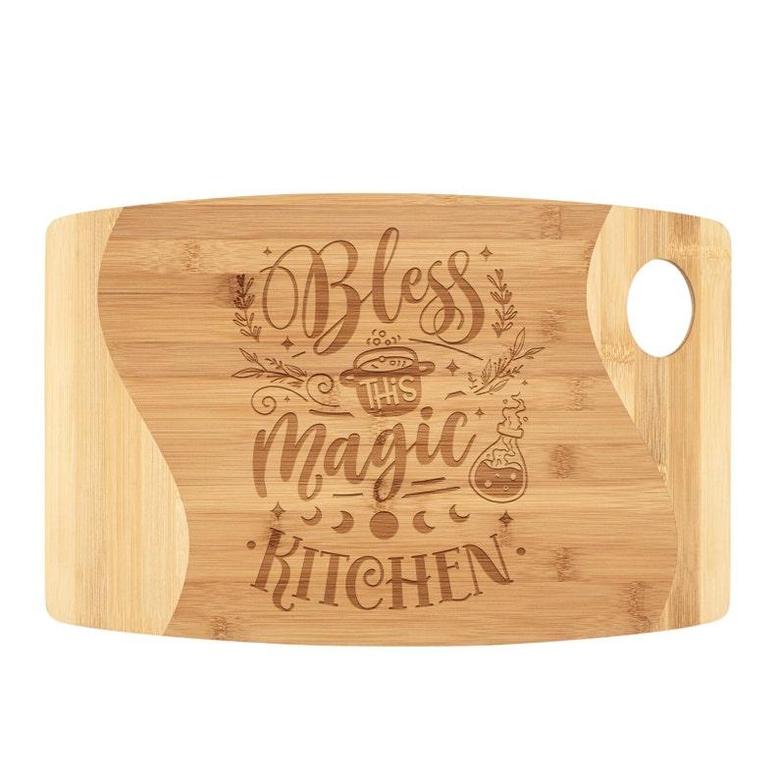 Bless This Magic Kitchen Cutting Board Organic Bamboo Wood Engraved Halloween Witch Witchy Magical Birthday Christmas Gift for Women Mom Her