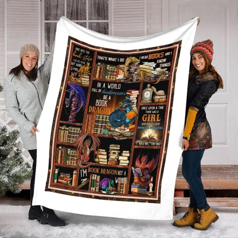 Book Dragon Blanket, Book Blanket, Dragon Blanket, Family Blanket, Christmas Blanket, Blanket For Gifts