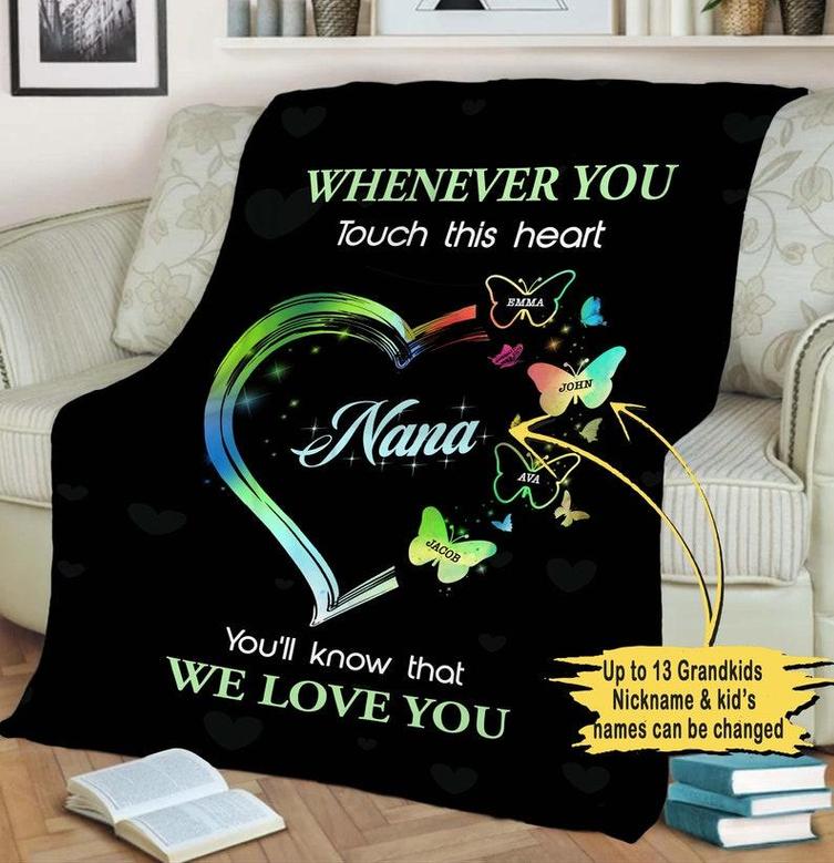 Butterfly Print Customized Blanket For Nana/Grandma/Grandpa, Gift From Grandkids/Custom Gift For Nana, Personalized Gift For Christmas Quilt