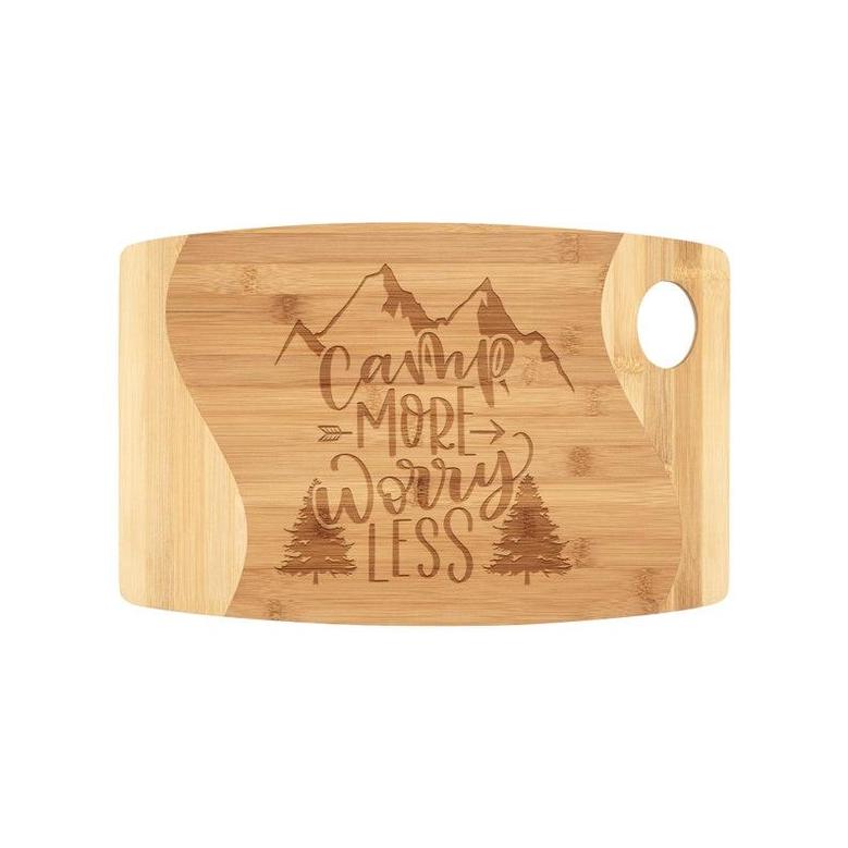 Camp More Worry Less Laser Etched Bamboo Cutting Board, Camping Cutting Board, Sink Cover Cutting Board, Two Tones Bamboo Cutting Board
