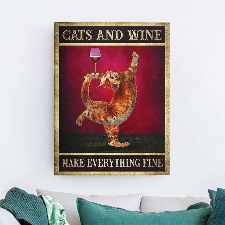 Cat And Wine Make Everything Fine Canvas
