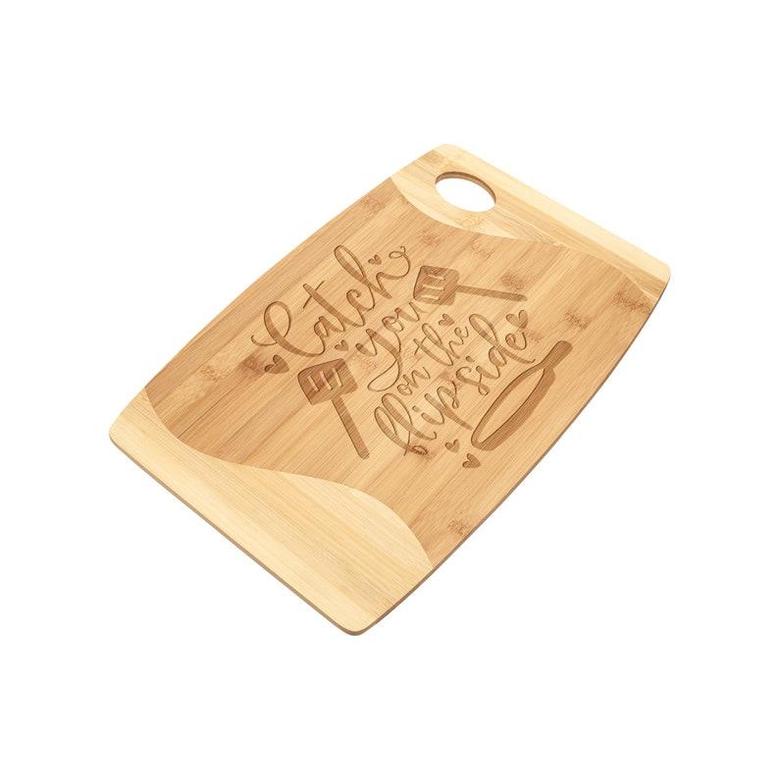 Catch You on the Flip Side Organic Bamboo Laser Etched Kitchen Cutting Board Birthday Christmas Gift for Women Mom Grandma Wife Love to Cook