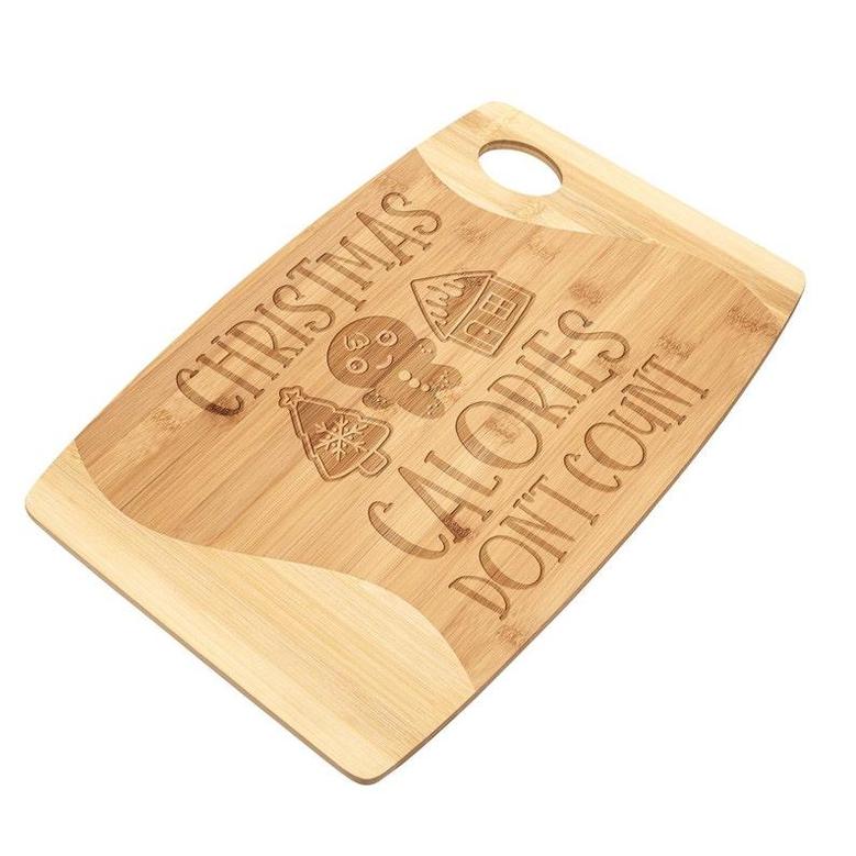 Christmas Calories Don't Count Cutting Board Bamboo Wood Engraved Cute Funny Cookie Dessert Appetizer Serving Platter Tray Kitchen Decor
