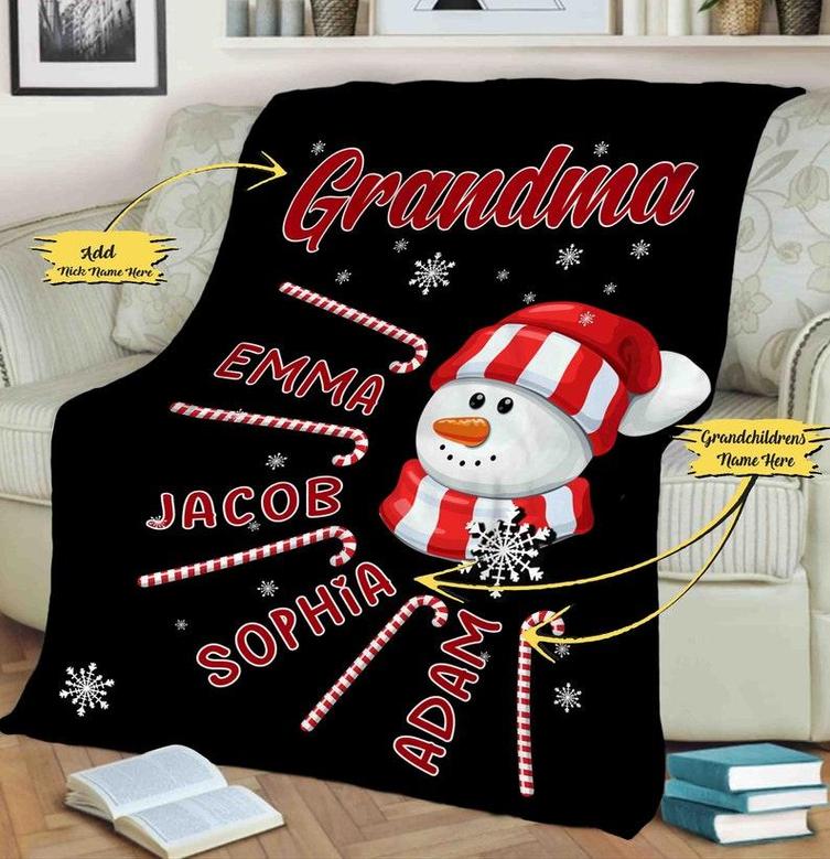 Christmas Candy Cane Customized Blanket For Nana/Grandma/Papa/Grandpa/Mama, Personalized Blanket For Nana, Gift For Birthday, Fleece Blanket