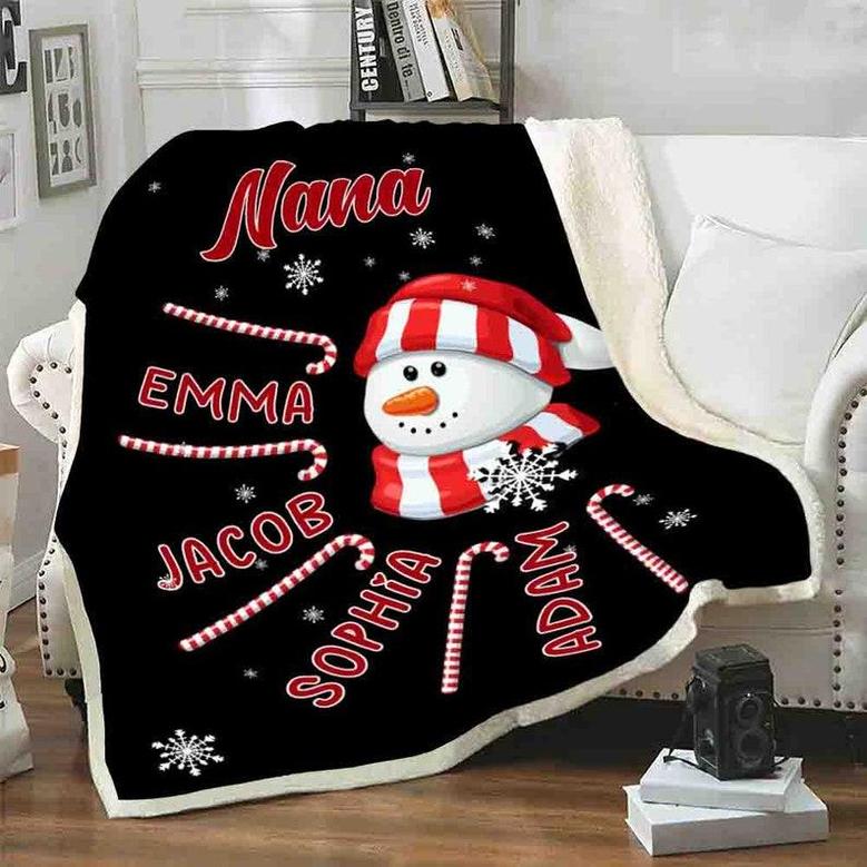 Christmas Candy Cane Customized Blanket For Nana/Grandma/Papa/Grandpa/Mama, Personalized Blanket For Nana, Gift For Birthday, Fleece Blanket