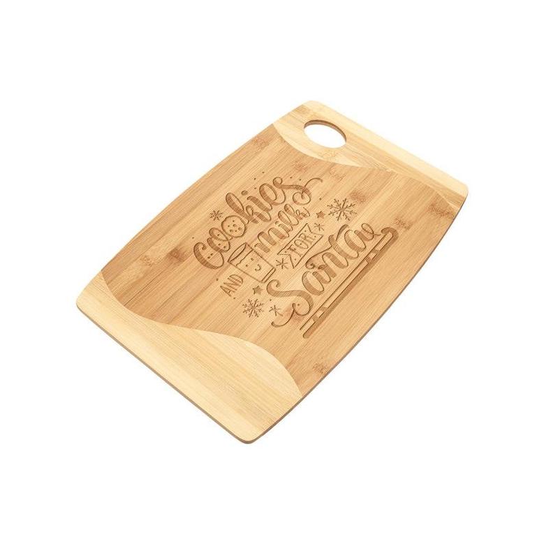 Cookies and Milk for Santa Bamboo Wood Wooden Cutting Board with Handle Christmas Eve Tray Kitchen Party Decor Decorations Family Kids Fun