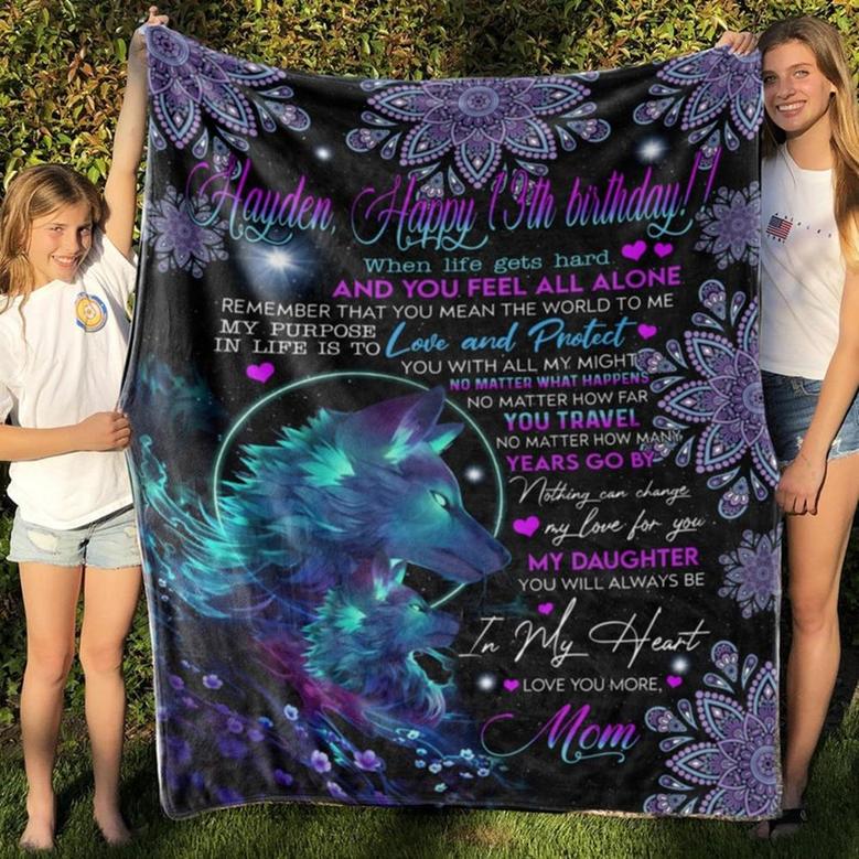 Custom Name 13th Birthday Gift, Personalized Name Blanket, Wolves Blanket, 13th Birthday Present - Blankets for girls and boys