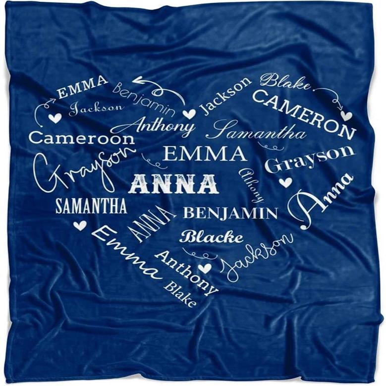 Custom Name Blanket, Personalized Name Blanket, Monogrammed Blankets, Heart Shape With Name Blanket, Grandma Blanket