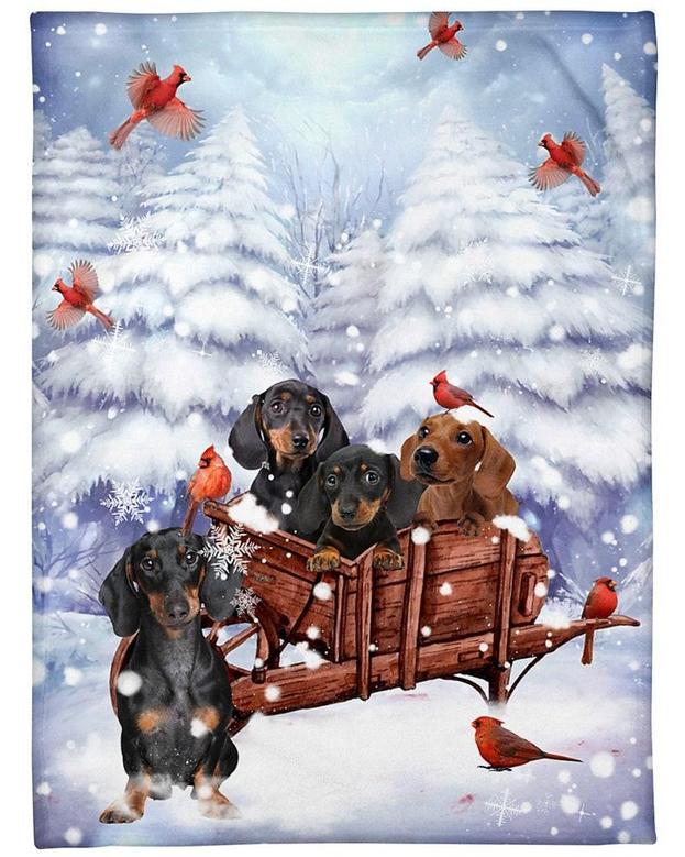 Dachshund Snow pine cardinal blanket, Christmas blankets, Dog Mom blankets, Dachshund Mom, Dachshund Dad,blanket for daughter,Christmas gift