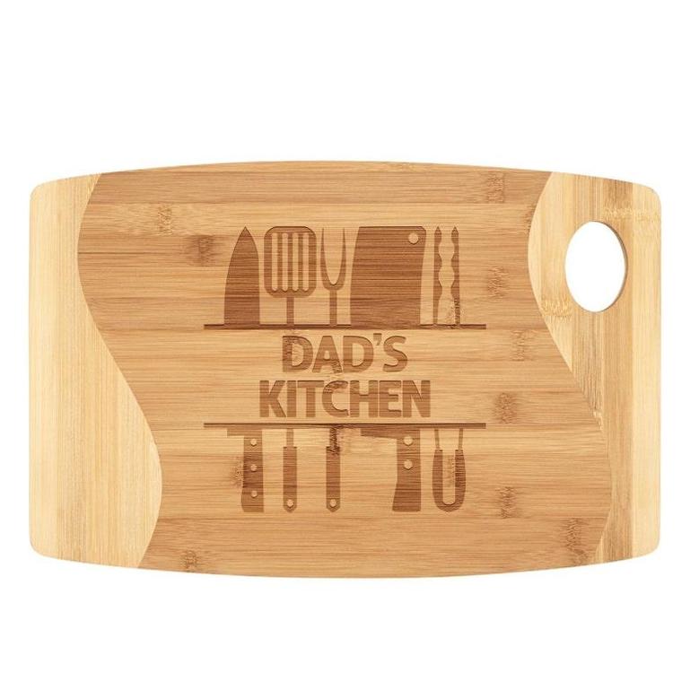 Dad's Kitchen Cutting Board Bamboo Wood Engraved Birthday Christmas Gift Idea for Men Who Loves to Cook Cooking Grill BBQ Father Daddy Him