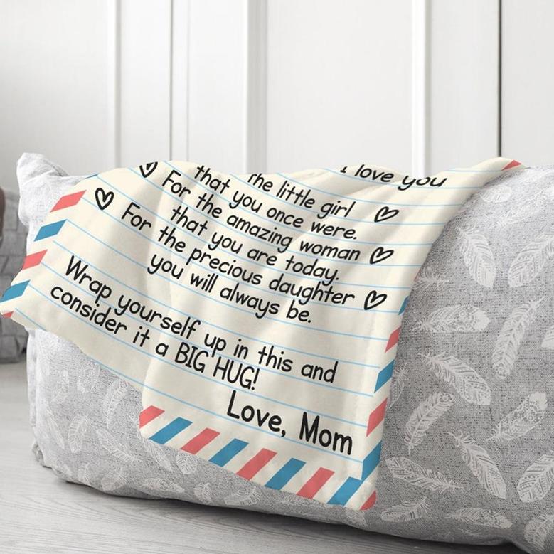 Daughter Blanket, Mom Envelope Letter Blanket, Long Distance Blanket, Mom Loves You Blanket