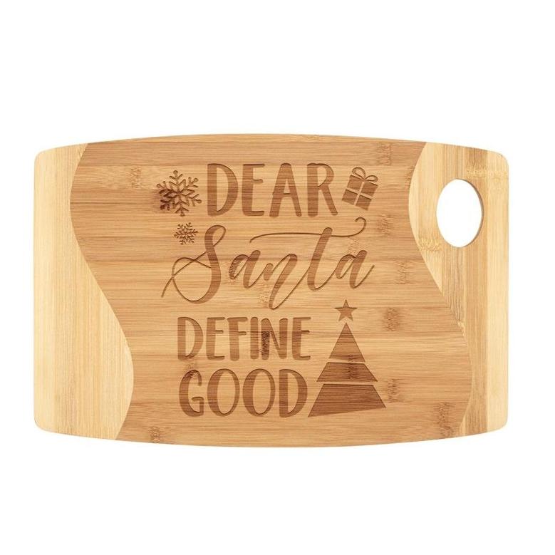 Dear Santa Define Good Cutting Board Bamboo Wood Engraved Funny Christmas Eve Party Cookie Dessert Serving Platter Cute Festive Table Decor