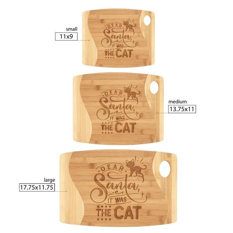 Dear Santa It Was the Cat Cutting Board Sustainable Bamboo Engraved Wood Funny Christmas Party Decor Charcuterie Cheese Table Decoration