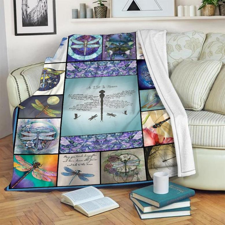 Dragonfly As I Sit In Heaven Blanket, Dragonfly Fleece Blanket, Dragonfly Pattern, Dragonfly Lover Gift, Gift Ideas