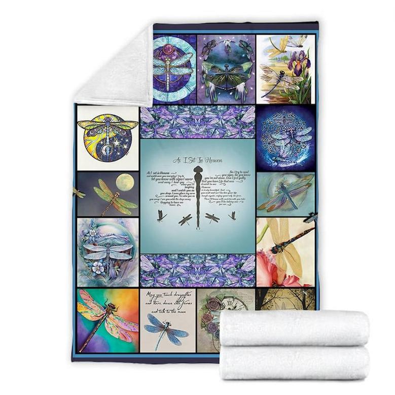 Dragonfly As I Sit In Heaven Blanket, Dragonfly Fleece Blanket, Dragonfly Pattern, Dragonfly Lover Gift, Gift Ideas