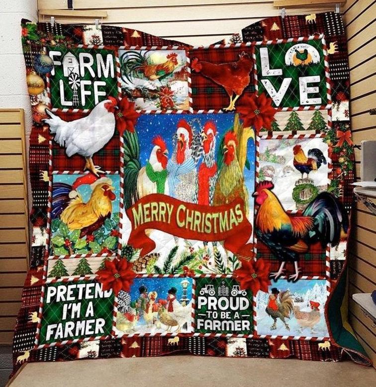 Farmer Christmas Blankets,Funny Chicken blankets, Christmas gift for family, Merry Christmas Mom and daughter, gift for her, animal blankets