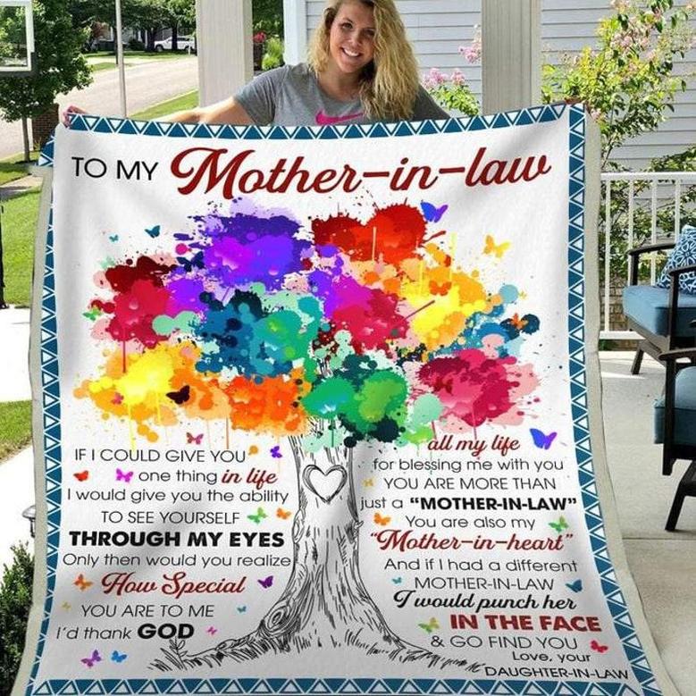 Gift For Mother-In-Law, Christmas blanket, I'd Thank God All My Life For Blessing Me With You Colorful Tree Art, wedding gift for mom