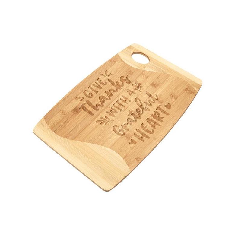 Give Thanks with a Grateful Heart Cutting Board Bamboo Wood Engraved Thanksgiving Dinner Party Decor Fall Kitchen Housewarming Gift Idea