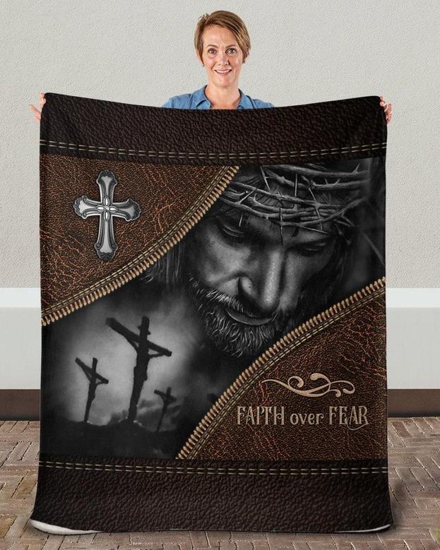 God faith over fear awareness and beliefs Blanket, Custom Fleece Sherpa Blankets,Christmas blanket Gifts, Christian blanket gifts
