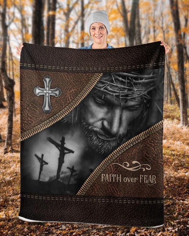 God faith over fear awareness and beliefs Blanket, Custom Fleece Sherpa Blankets,Christmas blanket Gifts, Christian blanket gifts