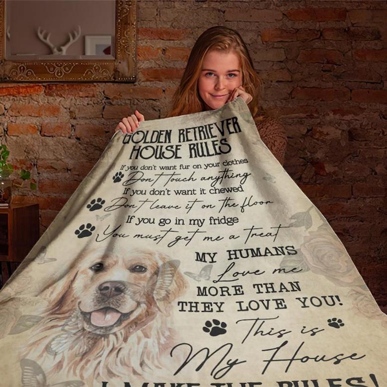 Golden Retriever House Rule Blanket, Special Blanket, Anniversary Gift, Christmas Memorial Blanket Gift Friends, Gift For Dog Lover