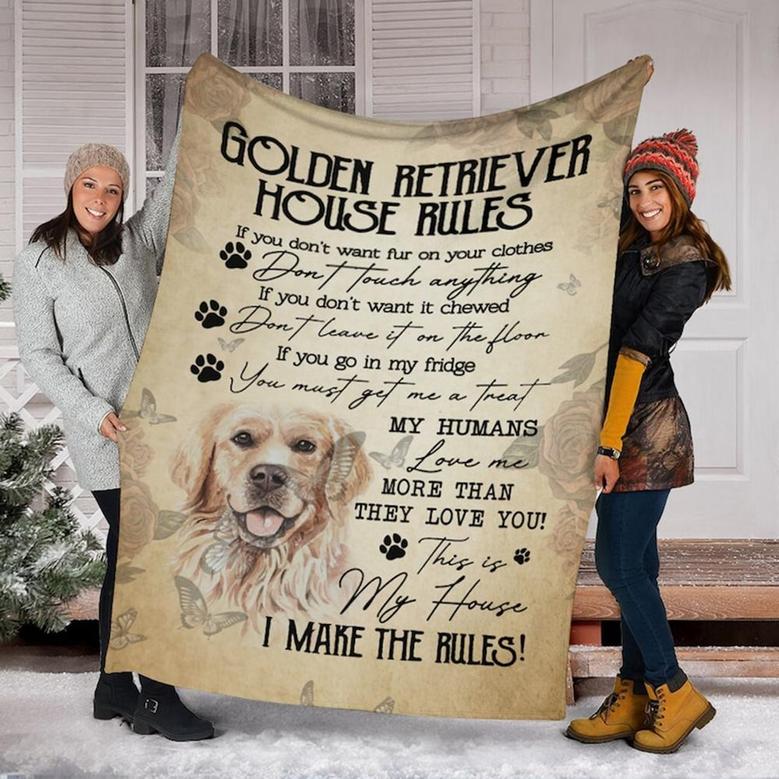 Golden Retriever House Rule Blanket, Special Blanket, Anniversary Gift, Christmas Memorial Blanket Gift Friends, Gift For Dog Lover
