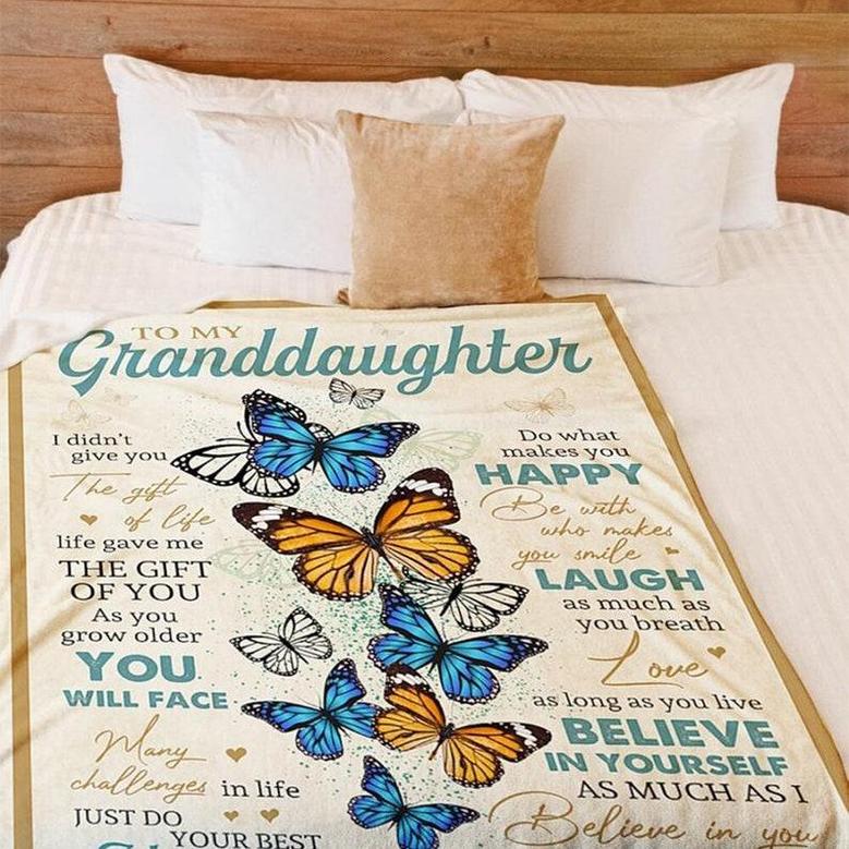 Granddaughter butterfly Blanket, Custom Fleece Sherpa Blankets,Christmas blanket Gifts,grandma blanket gifts, mom and grandma, Nana Mimi